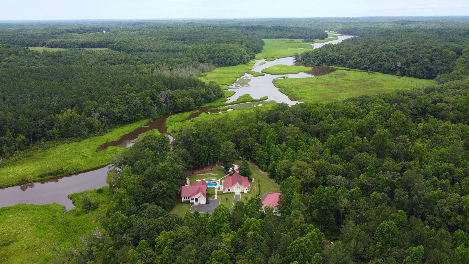 Aerial view of Mulberry on the river